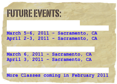 Future events:&#10;Bail Agent Pre-Licensing &#10;Bail Fugitive Recovery/Bounty Hunter &#10;November 13-14,2010 - Los Angeles,CA&#10;November 20-21, 2010 - Sacramento,CA&#10;Bail Agent Continuing Education&#10;November 14,2010 - Los Angeles, CA&#10;November 21, 2010 - Sacramento, CA&#10;Taser Certification / Bail Cont. Ed.&#10;October 23, 2010 - Sacramento, CA